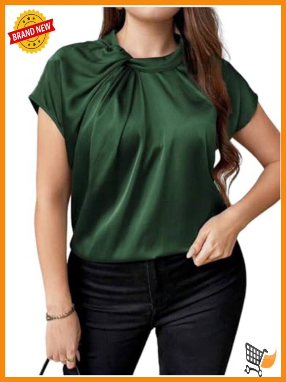 Plus Size Satin Twisted Blouse Short Batwing Sleeve Loose Blouse
